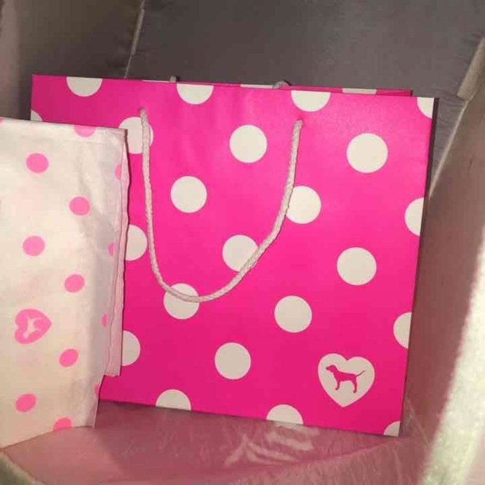 Victoria's Secret PINK Dog Polka Dot Gift Bag + Tissue